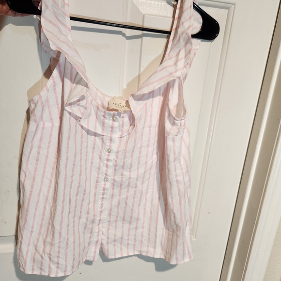 Sézane Pink Ruffle Stripe Sleeveless Button Top - Picture 6 of 11